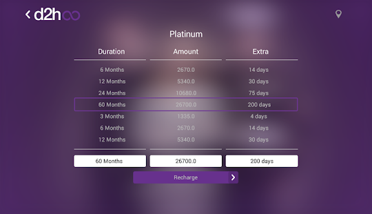 d2h infinity: Recharge & Packs Screenshot