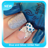Blue and Silver Glitter Nail Design icon