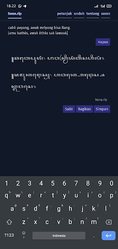 Android application Hana - Teks ke aksara Jawa screenshort