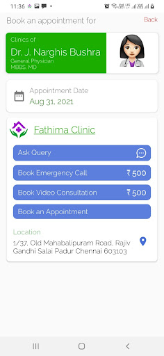 Fathima Clinic Screen 2