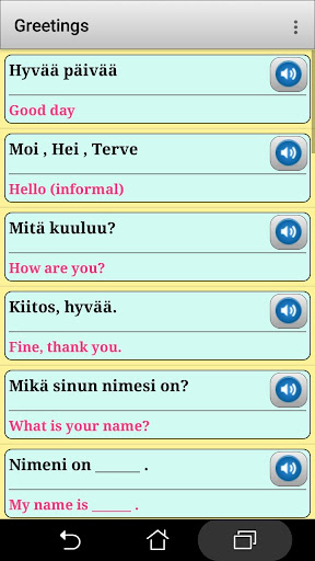 Android application Finnish phrasebook and phrases screenshort