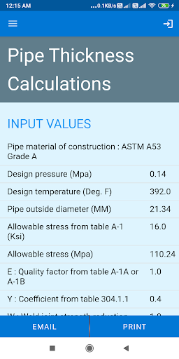 Pipe Thickness Calculator Screen 3
