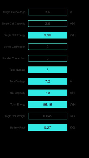 Android application Battery Pack Calculator screenshort