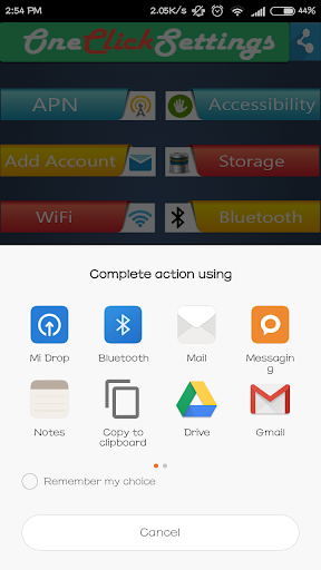 One Click Settings Screen 2