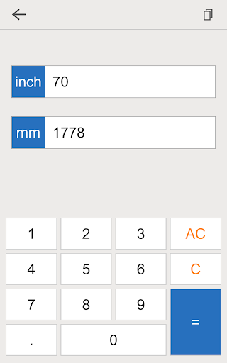 Screenshot of inch mm converter