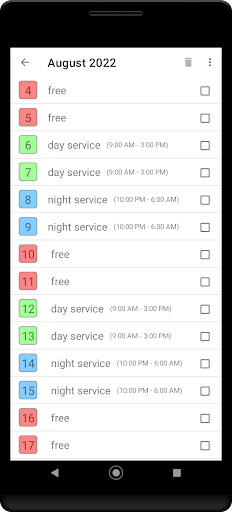 Roster-Shift Schedule-Calendar Screen 3