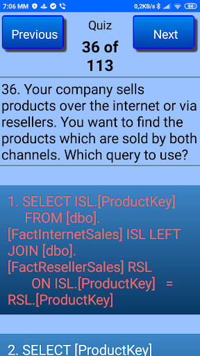 SQL 70-761 Preparation Exam Screen 3