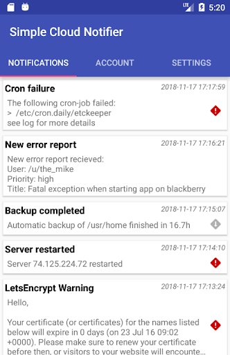 Android application SimpleCloudNotifier screenshort