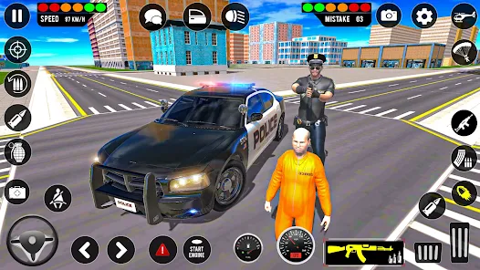 Jogo de carro de polícia andando pelas ruas da cidade