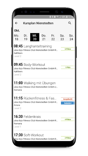 Android application Juka Dojo Fitnessclub screenshort