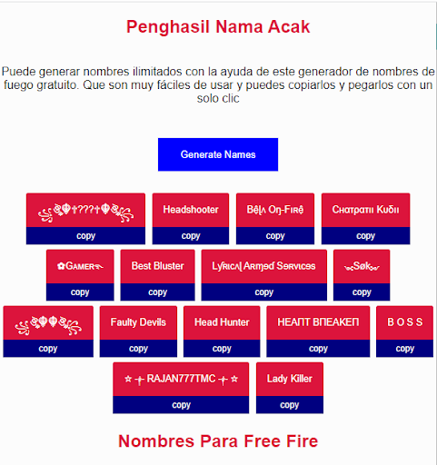 Android application nombres para ff screenshort