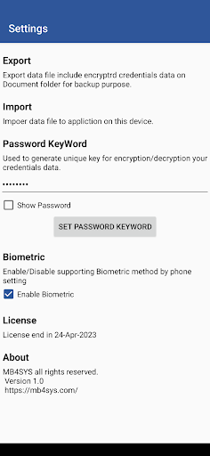 Passwords Treasury Screen 2