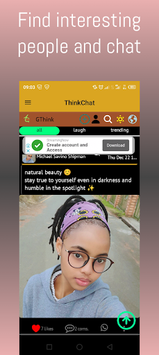 thinkchat- posts,friends,date Screen 2