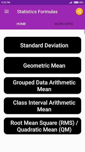 Statistics Formulas Screen 2