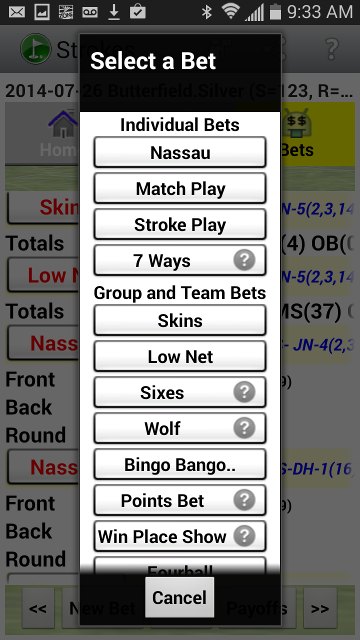 Android application Golf Bets & Strokes I screenshort