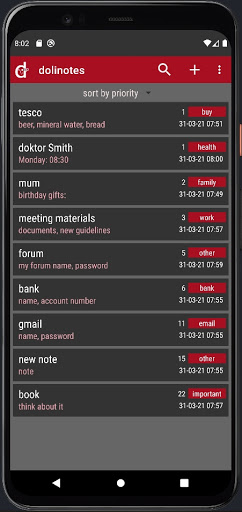 Android application dolinotes screenshort