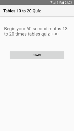 Maths Tables quiz 13 to 20 - Screenshot 1