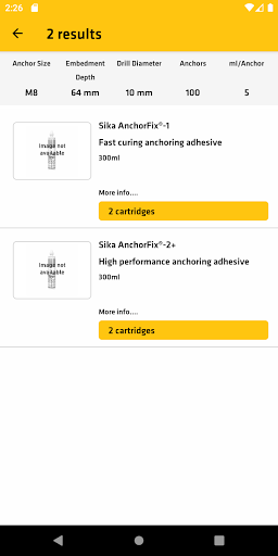 Sika AnchorFix® Volume Calcula Screen 2