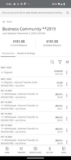 OCB Banking Screen 2