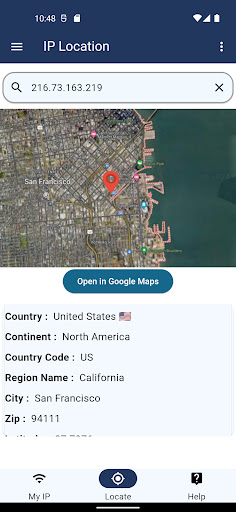 Android application IP Location screenshort