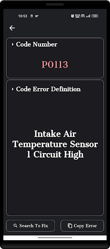 OBDII Code Finder Screen 3