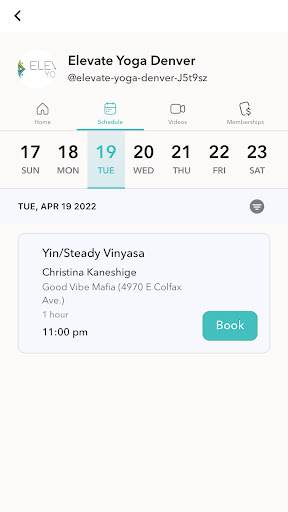 Android application Elevate Yoga Denver screenshort