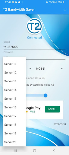 Android application T2 Bandwidth Saver screenshort