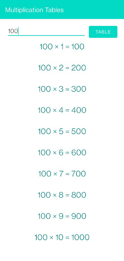 Android application Multiplication Tables screenshort