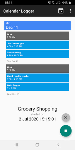 Calendar Logger Screen 2