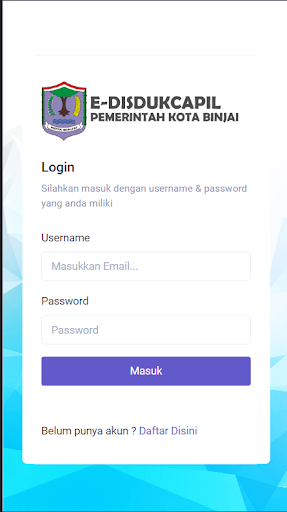Android application E-DISDUKCAPIL BINJAI KOTA screenshort