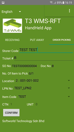 T3 WMS-RFT(HandHeld App) Screen 3