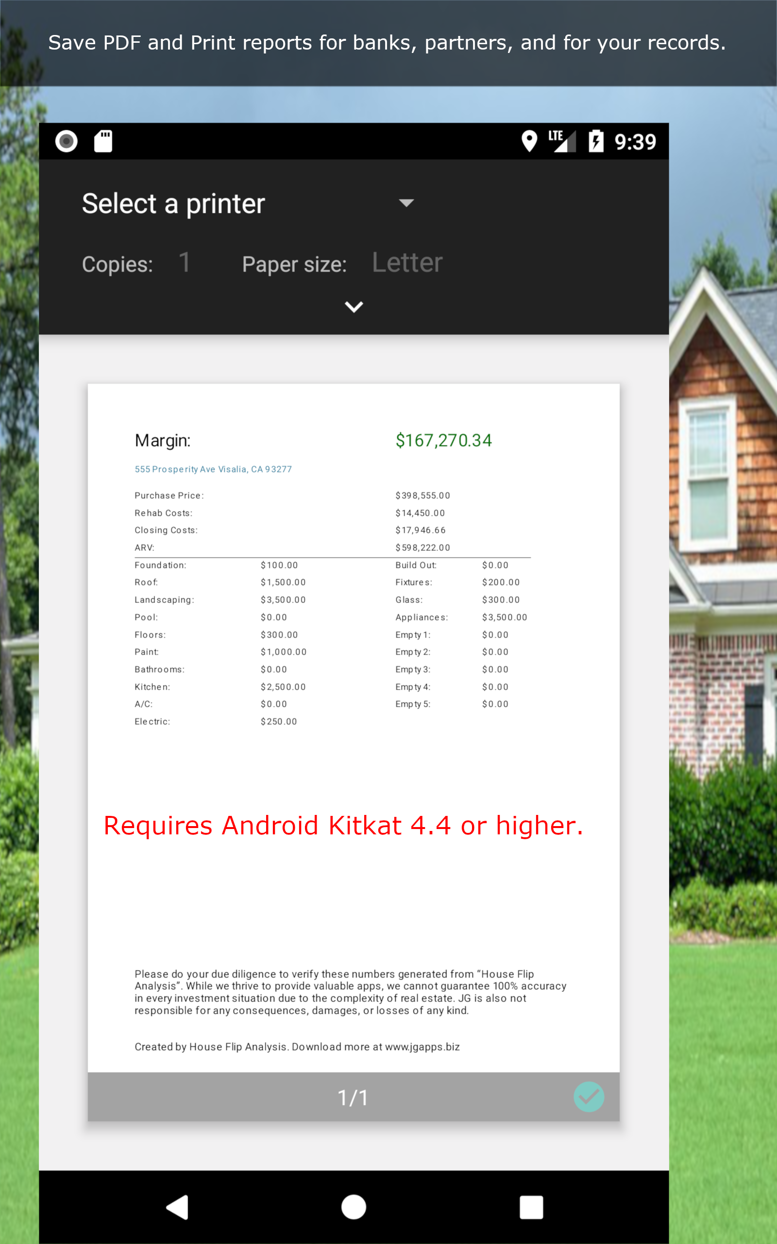 Android application House Flip Analysis screenshort