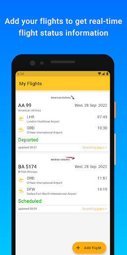 Android application Flight Status + Boarding Pass screenshort