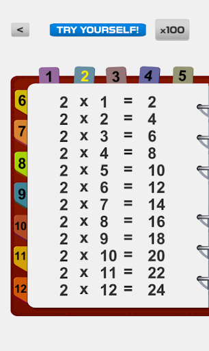 Android application Multiplication table to 100 screenshort