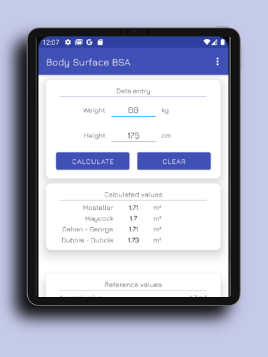 Body Surface BSA - Area Calcul