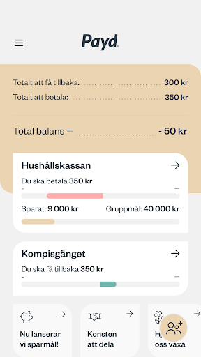 Android application Payd, dela kostnader & ekonomi screenshort