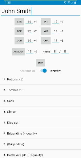 Knave OSR character app (Unoff Screen 2