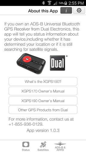 Screenshot of XGPS ADS-B Status Tool