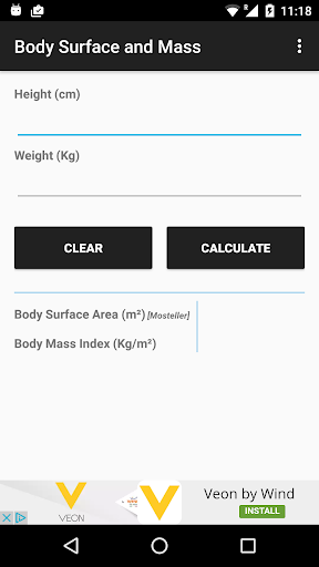 Android application Body Surface and Mass screenshort