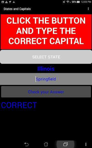 Android application States and Capitals Tester screenshort