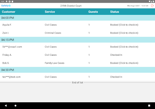 Android application SafelyQ Console screenshort