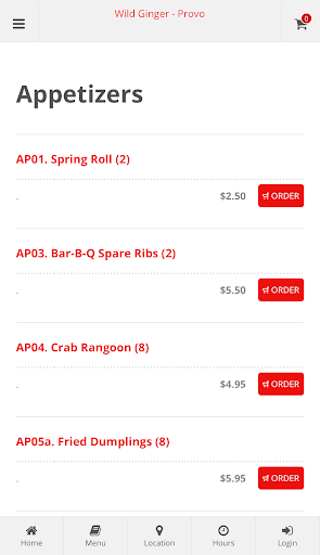 Wild Ginger Provo Ordering Screen 2