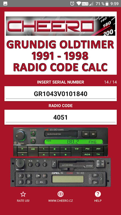 RADIO CODE for GRUNDIG 91 - 98 - 3.0.3 - (Android)