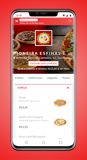 Android application Pioneira Esfihas e Pizzas screenshort