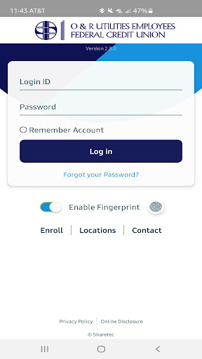 Android application O&R Utilities Employees FCU screenshort