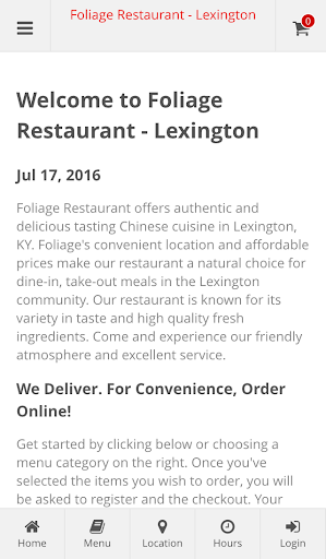 Android application Foliage Restaurant Lexington screenshort