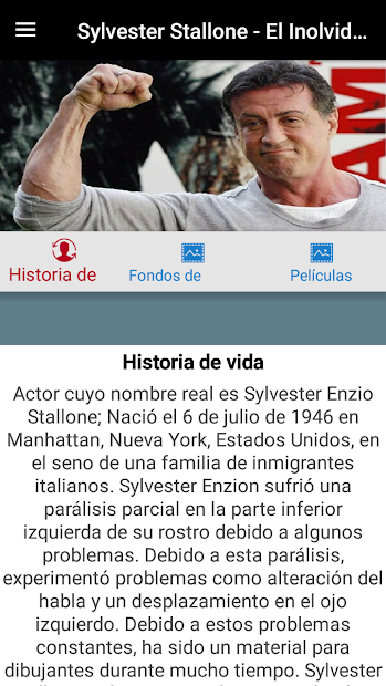 Screenshot 2 Sylvester Stallone Life Story Película y fotos android