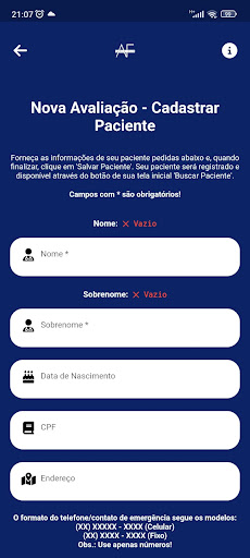 AvaliaFisio Screen 2