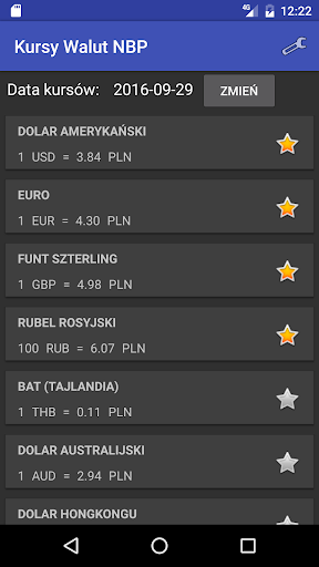 Android application Kursy Walut NBP screenshort