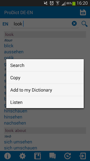 German - English dictionary Screen 3